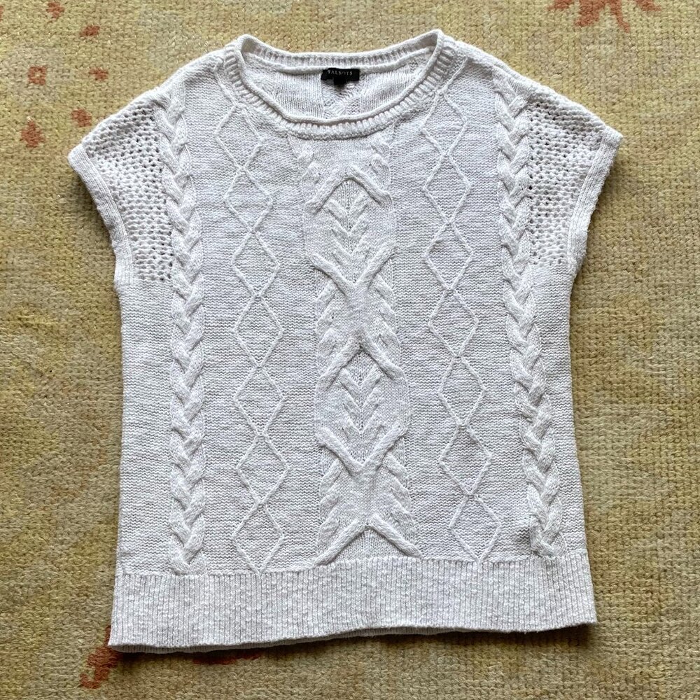 Vintage Talbots Cotton Linen Cap Sleeve Crochet Cable Knit Summer Sweater, MP